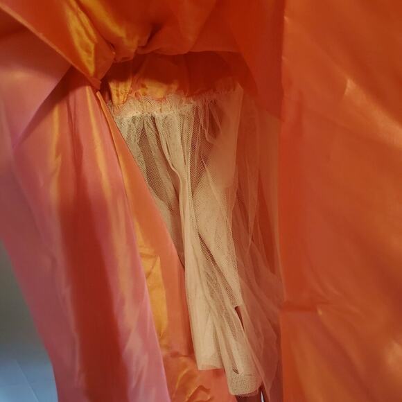 Vintage 80s Peach Ombre Poofy High Low Fit and Flare 3D Floret Prom Dress - Picture 7 of 13